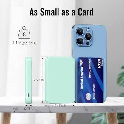 S22 Portable Charger, Mini Colorful Power Bank, PowerNano, 5000mAh External Battery Pack Compatible with iPhone 15/14/13/12/11/X All Series and Android Phone,Green - color: green