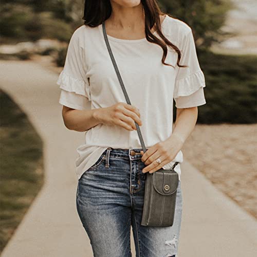 S-ZONE Women RFID Blocking Crossbody Cell Phone Purse PU Leather Wallet | Card Slots, Anti-theft, Multi Pockets, Detachable Adjustable Strap, Small, Travel Eveyday Shopping Outing - color: Dark Grey