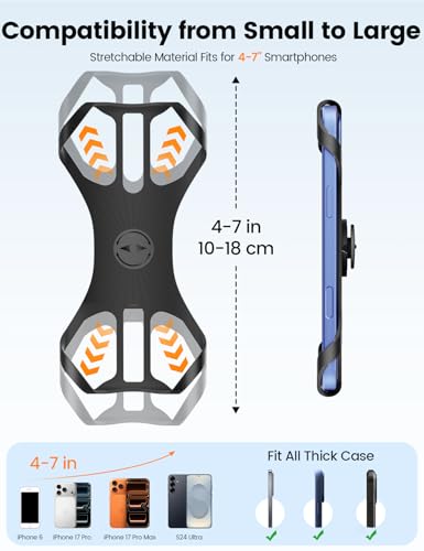 Pnitri 2026 New Upgraded Bike Phone Holder Handlebar - 1S Quick Install, Motorcycle Phone Mount, Bicycle Phone Holder fit Large Phone Case for iPhone Samsung (Black Grey Silicone 2-Pack) - color: Black Grey Silicone 2-Pack
