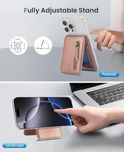 HAII for MagSafe Card Wallet Bag compatible with MagSafe Invisible Ultra-Thin Lightweight Kickstand Magnetic Mobile Wallet Man Woman, 4 Card Slots + 1 Zipper Cash Bag. (Pink, Zipper) - color: Pink, size: 4 Card Slots + 1 Zipper Cash Bag - Zipper