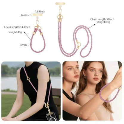 Crystal Phone Lanyard Crossbody and Wrist Strap Lanyard Rhinestone Anti-Theft Phone Strap Phone Neck Strap for Women - color: Pink Rhinestone