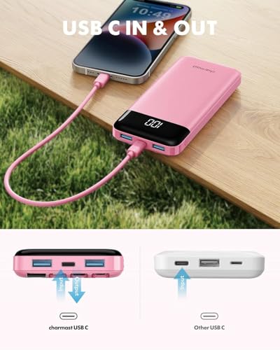 charmast Portable Charger with Built-in Cables X 4, Portable Phone Charger - color: Pink