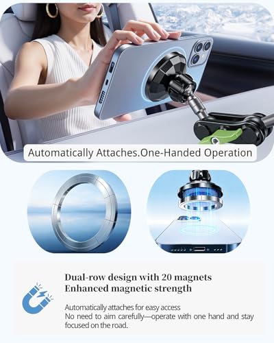 Magnetic Car Phone Holder, Ultra Stable Windshield Phone Mount, Strong Suction Cup & Powerful Magnetic, 360° Rotatable, Durable Premium Aluminum Alloy, for All Vehicles & All Smartphones - style: Standard