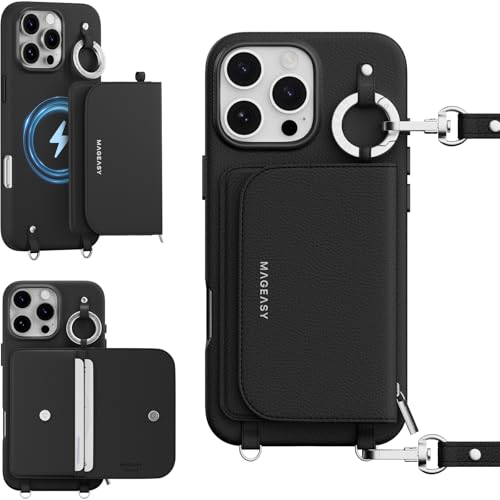 MAGEASY Pouch MagSafe Crossbody Wallet Phone Case for iPhone 16 Pro Max - Removable Wallet with Strap, 16ft Drop Protection, Card Holder & Coin Pocket Magnetic Purse Compatible with MagSafe (Black) - color: Black, size: iPhone 16 Pro Max
