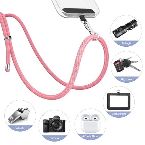 takyu 2 Pack Adjustable Cell Phone Lanyard & 2 Pack Phone Wrist Strap with Tether Tabs Compatible for iPhone Android Smartphones - Black Pink - color: Black+pink