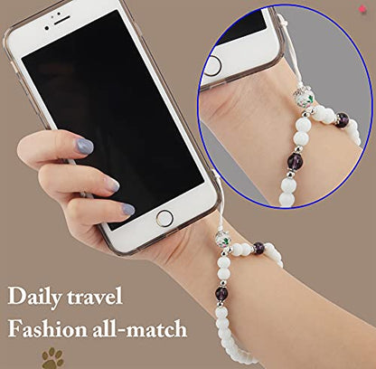 Cell Phone Lanyard Strap Bling Crystal Beads Hand Wrist Lanyard - color: 17cm/Black+white