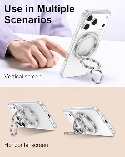 Adjustable MagSafe Ring Holder Stand, 360° Magnetic Finger Loop Grip Holder - color: Silver