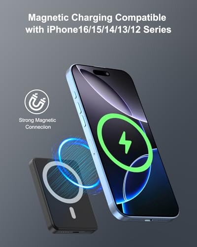5000mAh Magnetic Portable Charger, Ultra Slim Magnetic Power Bank with USB-C Cable Compatible with iPhone 17/16/15/14/13/12 Series - color: Black