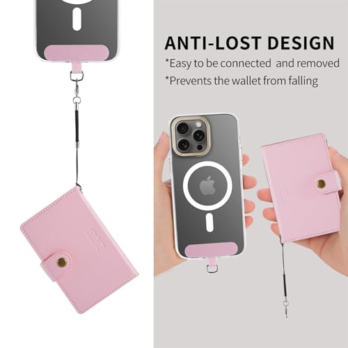 for Apple Magsafe Wallet,PU Leather Magnetic Wallet for iPhone 17/16/15/14/13/12 pro Max/Mini/plus,6 Card Holders with RFID Blocking (Light pink) - color: Light pink