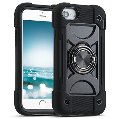 MARKILL Compatible with iPhone Case with Ring Stand, Heavy-Duty Military Grade Shockproof Phone Cover (Black, iPhone SE 3rd/2nd/iPhone 8/7/6S/6) - color: Black, size: iPhone SE 3rd/2nd/iPhone 8/7/6S/6