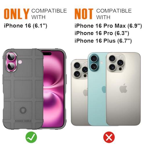 Rugged Shield 8ft Drop Proof TPU Thick Armor Tactical Protective Case Compatible with iPhone 16 (6.1 inches) - City Grey - color: City Grey, size: iPhone 16