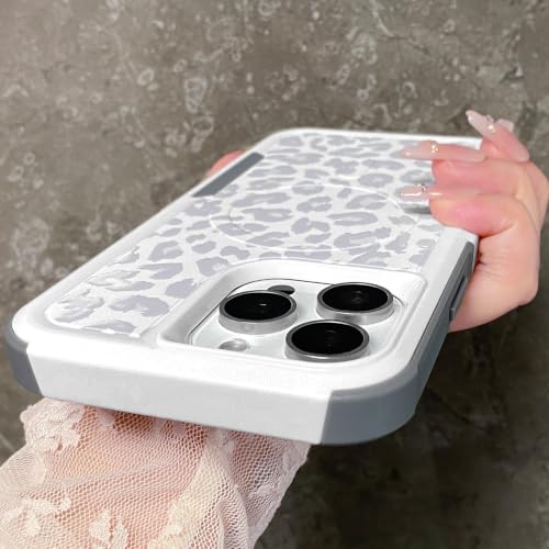 Magnetic Cute Case for iPhone 16 Pro Max, White Leopard Cheetah | Compatible with Magsafe, Heavy Duty Tough Rugged Full body Protection Shockproof Protective Phone Case for Women Girls - color: Magnetic-iPhone 16 Pro Max