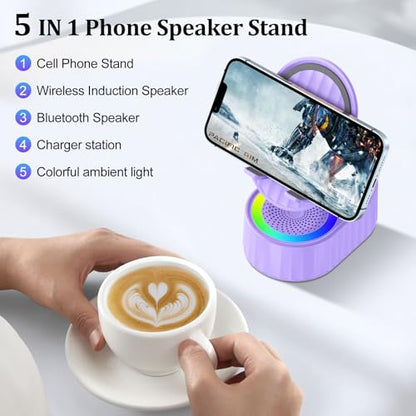 AKLLCCR Wireless Induction Bluetooth Speaker 5in1 Phone Holder Speaker - color: Purple