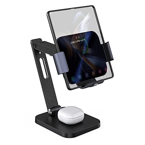 2in1 15W Triple Coil Qi Wireless Charger Mirror Mount Holder Station for Samsung Galaxy Z Fold6 Fold5 Fold4 Z Fold3 Fold S24 Ultra Note20 iPhone 15 Pro Max Infrared Auto Clamp Fast Charger