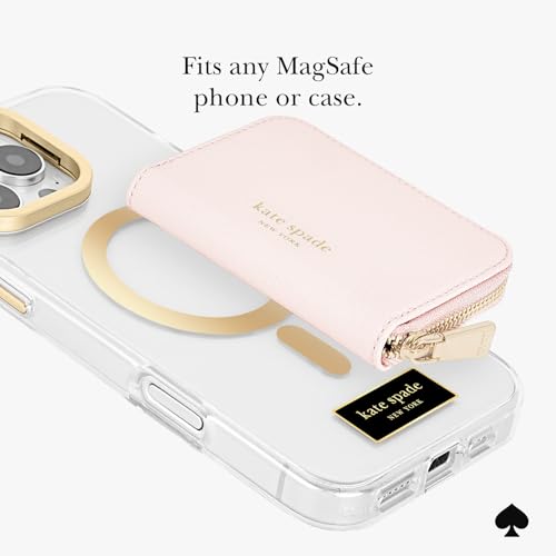 kate spade new york Devin Zip Magnetic Card Holder/Wallet - Chalk Pink | Stylish Phone Wallet - Compatible w/MagSafe Phones & Cases -Detachable MagSafe Wallet for iPhone 17 Pro Max/16/15/14/Pixel 10 - color: Devin - Chalk Pink