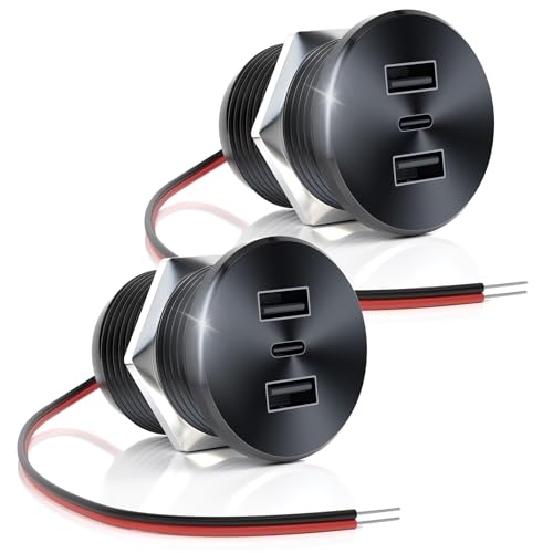 2PCS 72W RV USB Outlet All-Aluminum 12V/24V 3 Ports Recessed Mount - color: Black, size: 2P