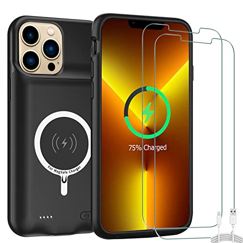 Battery Case for iPhone 13 Pro Max, 12000mAh High-Capacity Protective Rechargeable Extended Charger Cover Compatible with iPhone 13 Pro Max (6.7 inch) Wireless Charging Case Support Carplay - Black - size: iPhone 13 Pro Max