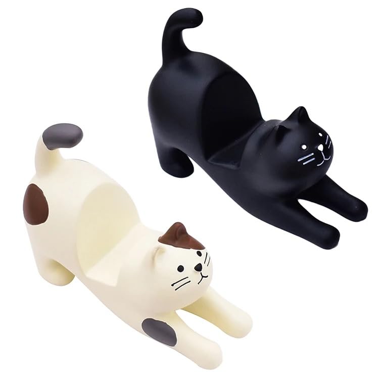 Black Cat Smartphone Stand for Desk, Resein Adjustable Desk Phone Stand, Cute Animal Desktop Accessories, Best Gift for Girls, Office, Home Décor, Mount for iPhone, iPad