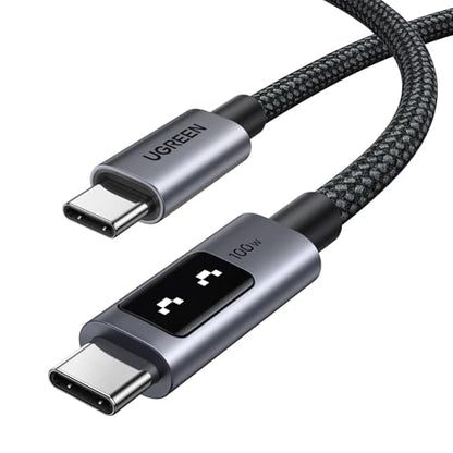 UGREEN Uno USB C Cable 100W with LED Display, Fast Charging, 6.6ft, Black - color: Black, size: 6.6 FT