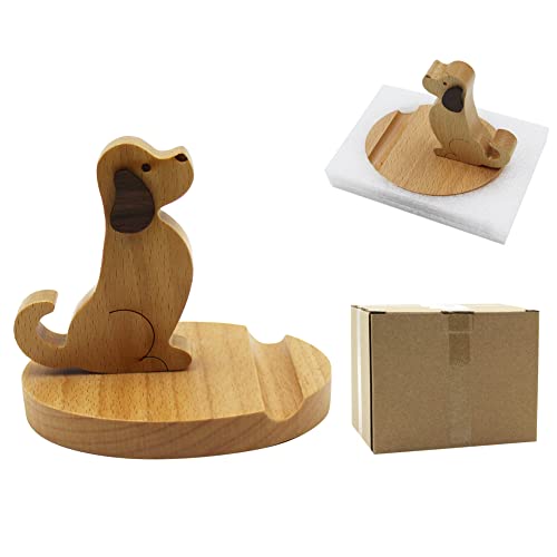 Cute Dog Cellphone Holder Stand Wooden Smartphone Desk Holder for All Mobile Phones Animal Phone Stand Desk Ornament - color: dog