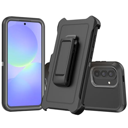 Compatible with Samsung Galaxy A37 Case, with Belt Clip Holster Heavy Duty Rugged Shockproof Full Body Protection Kickstand Cover for Samsung Galaxy A37 Phone (Black+Grey) - color: Black+Grey