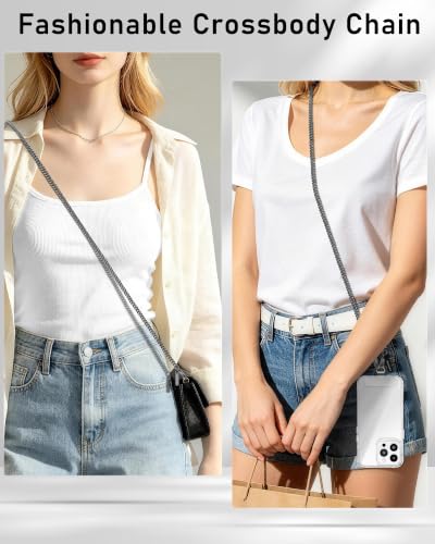 ROCONTRIP Metal Phone Chain Set Including Crossbody Phone Lanyard and Wrist Strap with 2*Tether Tabs Detachable iPhone Chain Strap Non-rust,Unbreak iPhone Wristlet Strap for Women Travel Essentials - color: Black, size: Long