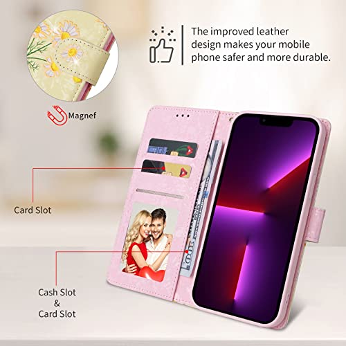 UEEBAI Wallet Case for Samsung Galaxy S22 Ultra 5G, PU Leather Flip Case with Kickstand, RFID Blocking, Card Slots, Wrist Strap, Relief Engraved Pattern, Magnetic Closure, Yellow Daisy Flower Folio - color: Yellow Daisy, size: Samsung Galaxy S22 Ultra 5G