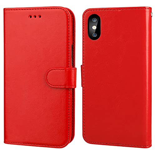 Bocasal Detachable Wallet Case Card Holder for iPhone Xs Max, Red - color: Red