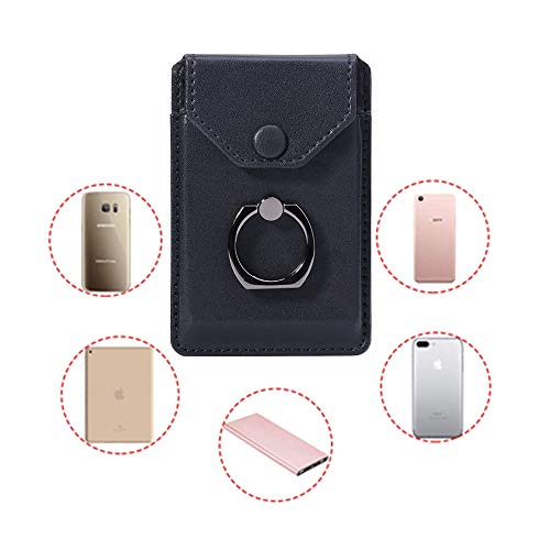 Self Adhesive Phone Card Wallet with Ring Stand Flip Cover, Black - color: Black