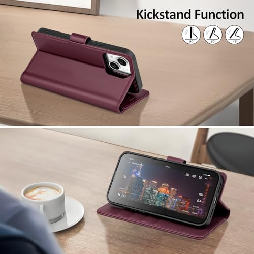 Shieldtop Compatible with MagSafe iPhone 13 Wallet Case,Wine Red - color: Wine Red, size: iPhone 13 - 6.1"
