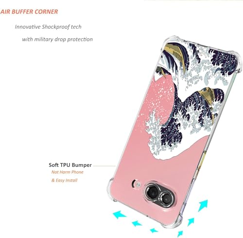 for Google Pixel 9a Case 2025: (Great Wave) | Clear Cute Flowers Floral Design, for Girls Women, Slim Soft TPU Bumper, Shockproof Silicone Cell Phone Cover - color: Great Wave