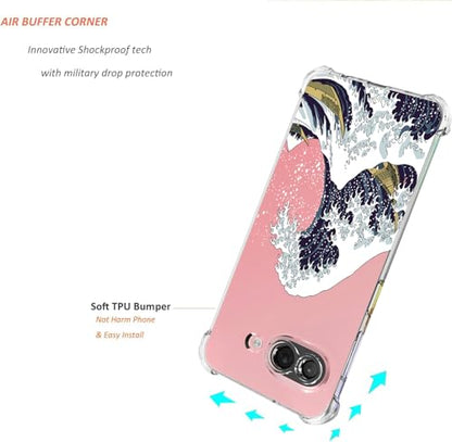 for Google Pixel 9a Case 2025: (Great Wave) | Clear Cute Flowers Floral Design, for Girls Women, Slim Soft TPU Bumper, Shockproof Silicone Cell Phone Cover - color: Great Wave