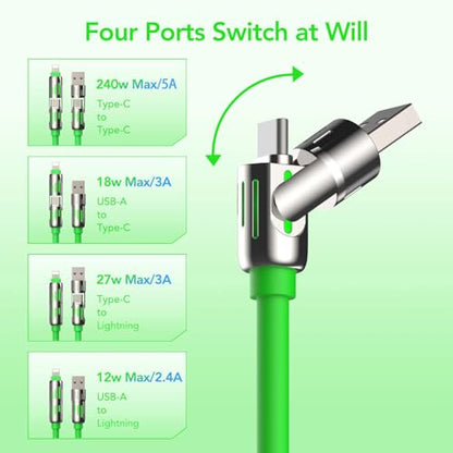 MFish 240W 4-in-1 Fast Charging Cable, Green, 6.6FT - color: Green, size: 6.6FT