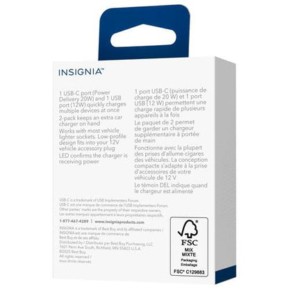 INSIGNIA USB Cables, 20Gbps High-Speed Charging & Data Sync, Braided Nylon, Compatible with MacBook, Laptop, iPhone, iPad, Android (Accessories, 32W Dual USB-C/USB-A Car Accessory (2 Pack)) - color: 32W Dual USB-C/USB-A Car Accessory (2 Pack), style: Acce