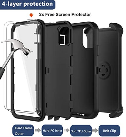 for iPhone 12 Case, iPhone 12 Pro Case with Belt Clip Holster, 2X Screen Protector, Heavy Duty Military Grade Full Body Shockproof Rugged Protective Cover for iPhone 12/12 Pro (Black B) - color: Black B