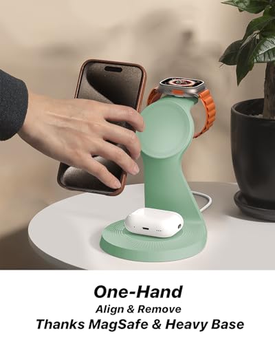LONGCONN 3 in 1 Wireless Charging Station for Apple Devices with MagSafe - color: Sprout Green