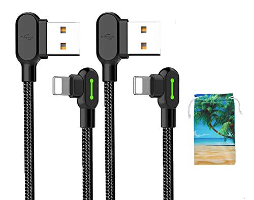 mcdodo USB 90 Degree Right Angle Design Gaming iPhone LED Nylon Braided Sync Charge New USB Reversible Data 6FT/1.8M Cable Compatible iPhone 14/13/12/11 Pro Max (6FT Black)