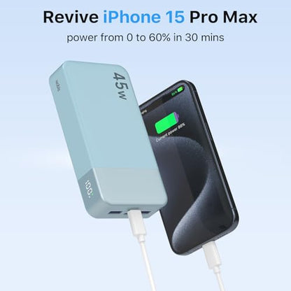 NOBIS Portable Charger 45W 20000mAh Power Bank Fast Charging - color: Light Blue
