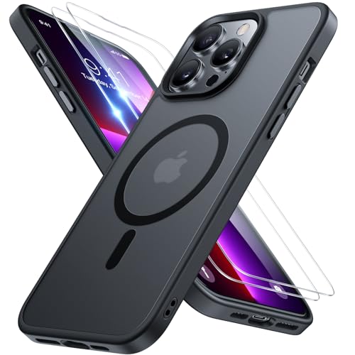 Miracase Magnetic for iPhone 13 Pro Max Case 6.7 inch (Compatible with MagSafe)（with 2X Screen Protectors） Military-Grade Protection, Anti-Fingerprint Translucent Matte Phone Case Cover, Black - color: Black, size: iPhone 13 Pro Max