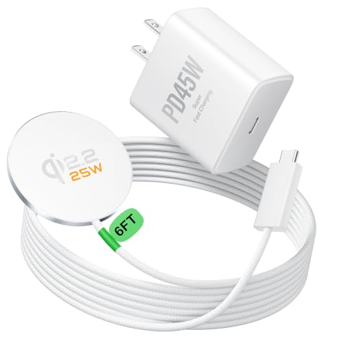 Magnetic Wireless Charger [25W Fast Charging], 6FT Qi2.2 Fast Wireless Charger Phone Pad with 45W USB-C Wall Charger Combo, for iPhone 17-16, AirPods