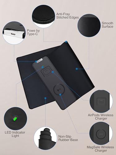 Mouse Pad with 15W Wireless Charging, 31.5"x11.81" XL Large Desk Mat - color: Black-31.5"x11.8"