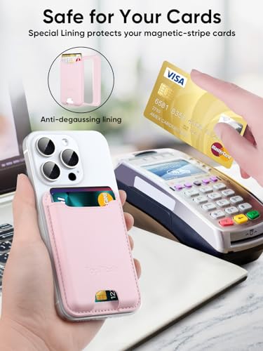 Phone Card Holder, Premium Leather Phone Wallet Stick on, Fit 4 Cards - color: Pink