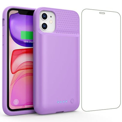 Battery Case for iPhone 11/XR, 7500mAh Ultra-Slim Portable Charging Case Rechargeable Protective Battery Pack for iPhone 11 and iPhone XR External Charger Case 6.1 Inch-Purple - color: Purple