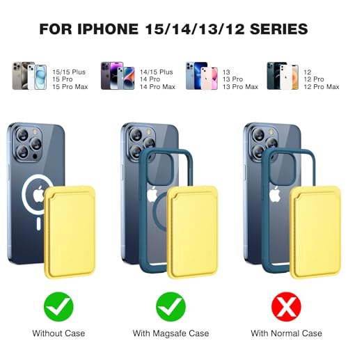 Miracase Magnetic Wallet, Compatible with MagSafe Wallet, 3-Card Holder, for iPhone 15/14/13/12 Series，Lemon - color: C-Lemon, style: Basic Wallet