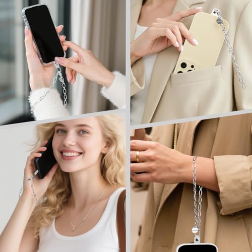 Phone Charm Detachable Metal Cellphone Wrist Strap for Women Girls, Cell Phone Lanyard - color: Aa-silver