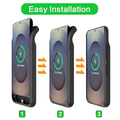 Battery Case for Galaxy S25 Ultra, Upgraded 12000mAh Battery Pack Rechargeable Charger Case with Wireless Charging Compatible for Galaxy S25 Ultra(6.9 inch) External Charging Cover (Black) - size: Galaxy S25 Ultra