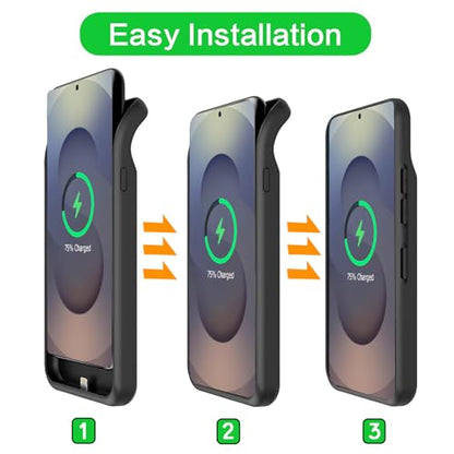 Battery Case for Galaxy S25 Ultra, Upgraded 12000mAh Battery Pack Rechargeable Charger Case with Wireless Charging Compatible for Galaxy S25 Ultra(6.9 inch) External Charging Cover (Black) - size: Galaxy S25 Ultra