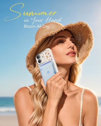 ESR Aura for MagSafe Wallet Women, 5 Card Holder for Phone, RFID Blocking | MagSafe Ring Included, Slim Magnetic Wallet for iPhone 17/16/15/14/13/12 Series, Selected Samsung, Coastal Summer, Sky Blue - color: Sky Blue