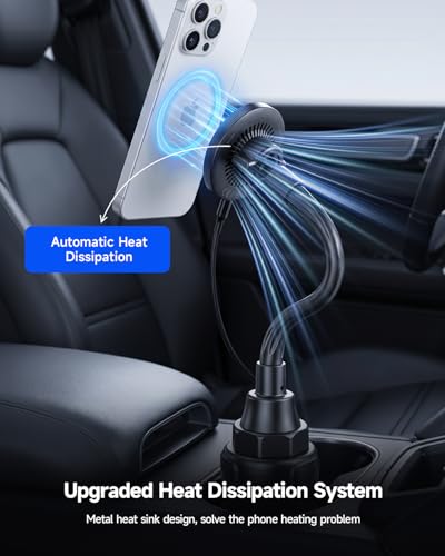 Upgraded Qi2 15W for Magnetic Cup Holder Charger, [More Stable & Faster Charging] Magnetic Car Mount Charger 15W Fast Charging with Adjustable Gooseneck for iPhone 17 Pro Max Air 16-12 Series