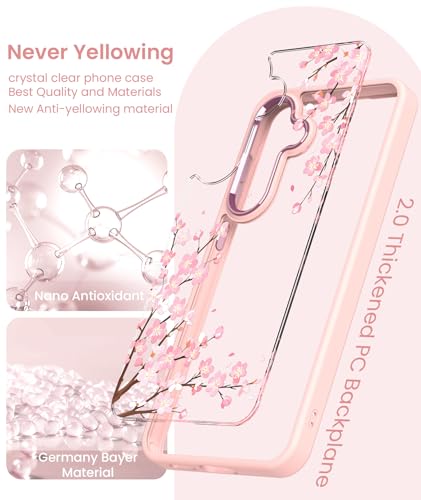 Crystal Clear Flower Pattern Case for Samsung Galaxy S26 FE-Pink | Girl Women Slim Soft TPU + Hard PC Military Grade Protective Phone Cover WithTempered Glass Screen Protector for S26 FE - color: S26 FE-Pink
